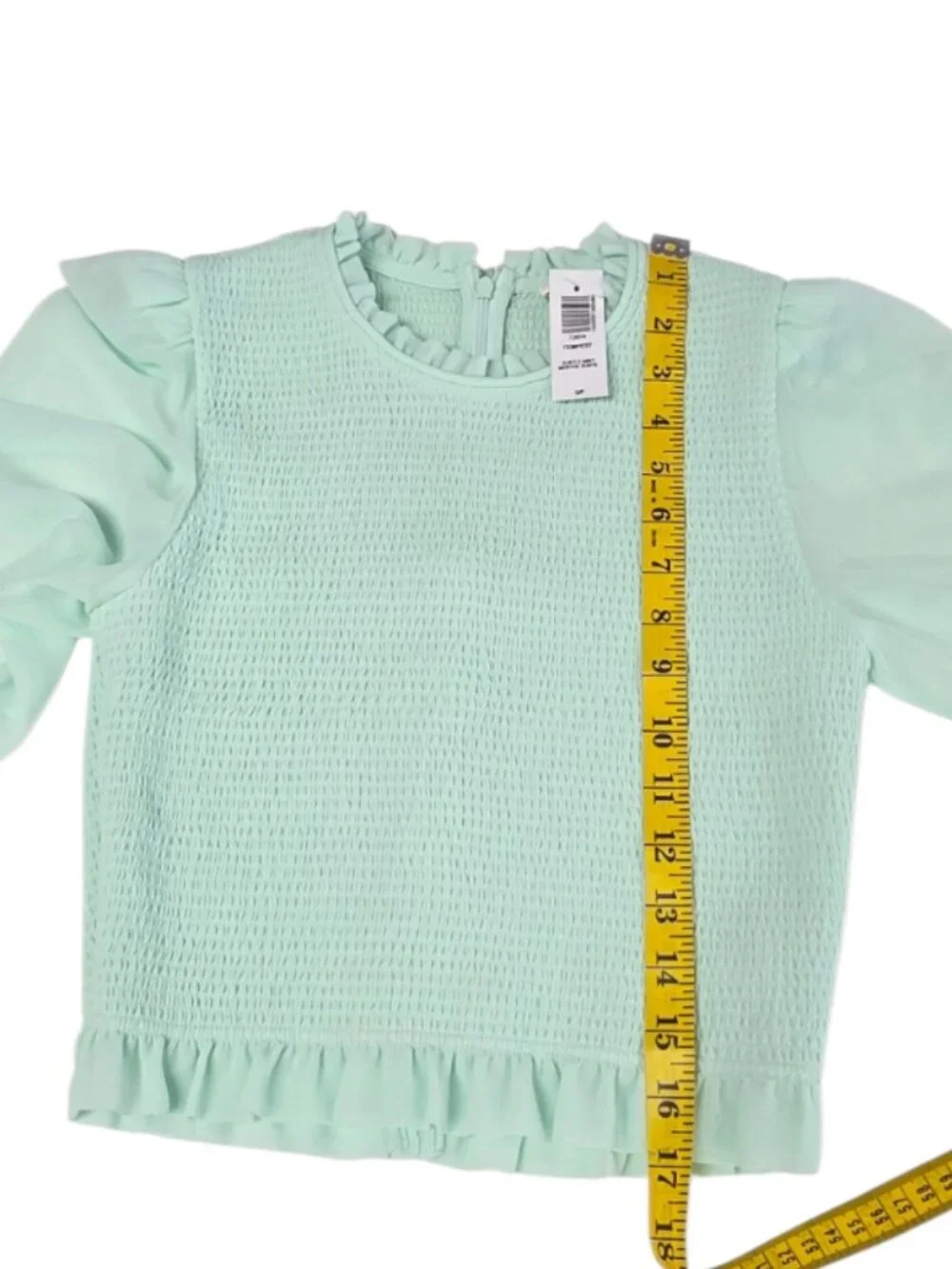 Aritzia Wilfred Tempest Blouse, Subtle Mint, Smocked, Sheer Sleeve, Sz S, Whimsi - Picture 6 of 6